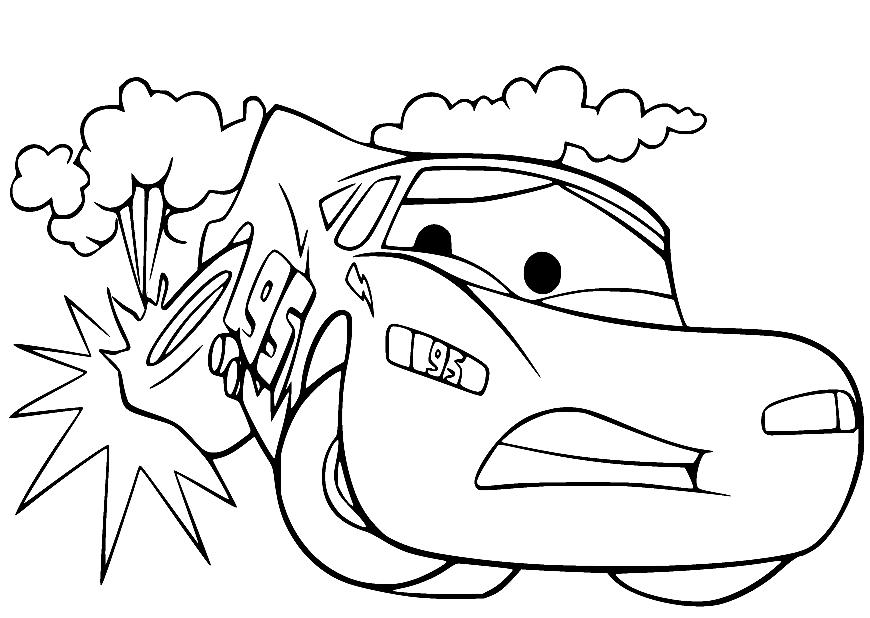 Lightning McQueen Flat Tire Coloring Page