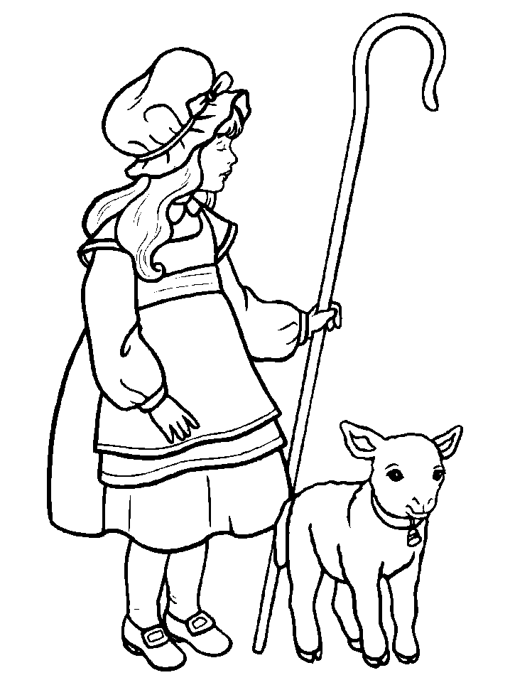 Little Bo Peep And Sheep Coloring Page