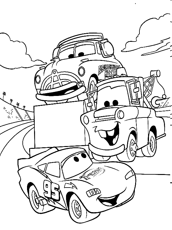 迪斯尼汽车着色页中的 Mater 和 McQueen