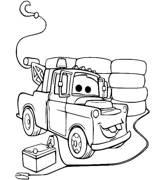 Mater and Tires Coloring Page