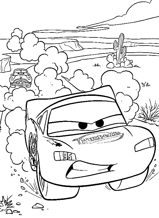 McQueen at high speed from Disney Cars Coloring Page
