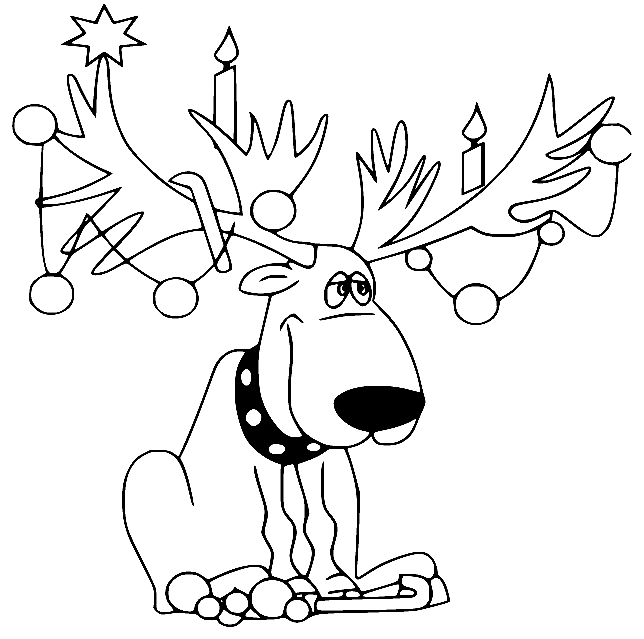 Moose with Bulbs on Its Antler Coloring Page