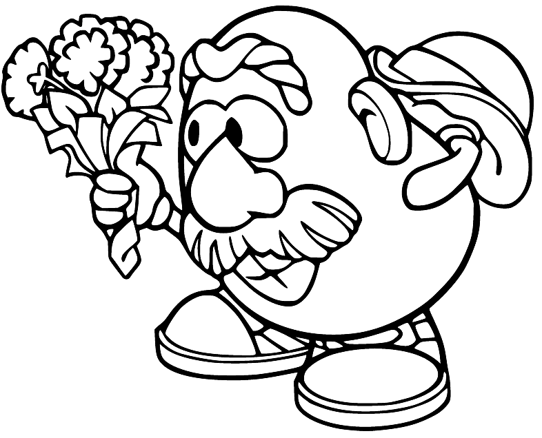 Mr Potato Head Holds Flowers Coloring Page
