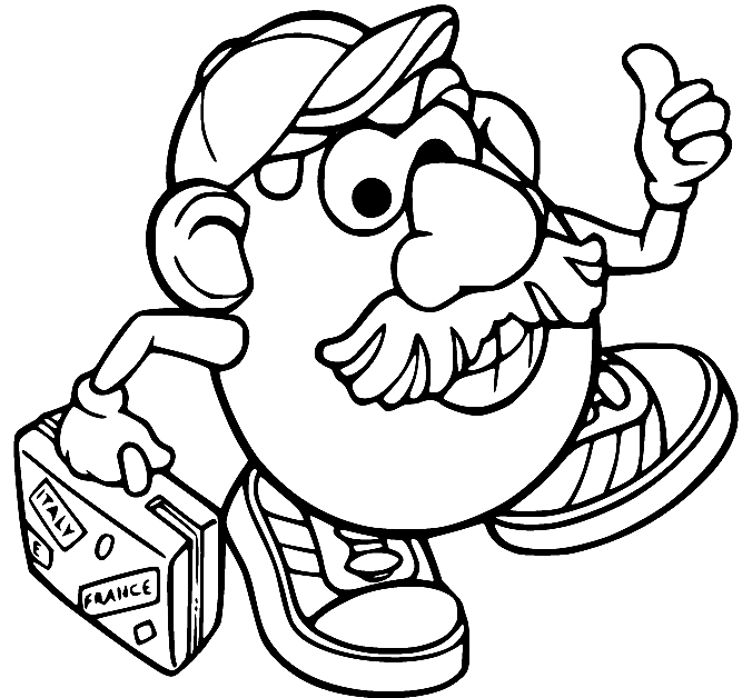 Mr Potato Head Holds a Suitcase Coloring Page