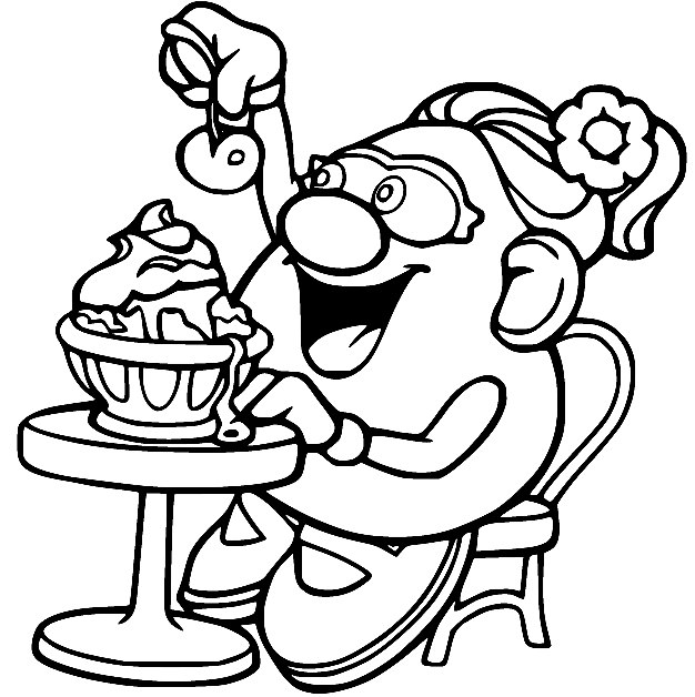 Mrs Potato Head Eating Ice Cream Coloring Page