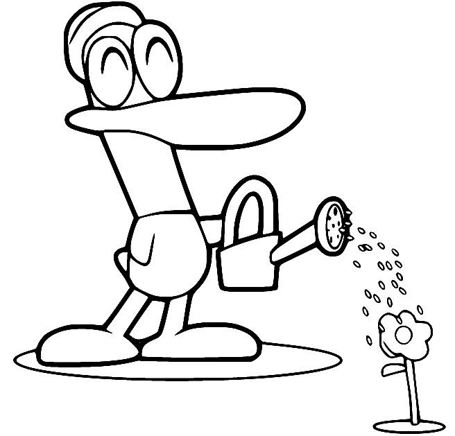 Pato Watering Flowers Coloring Page