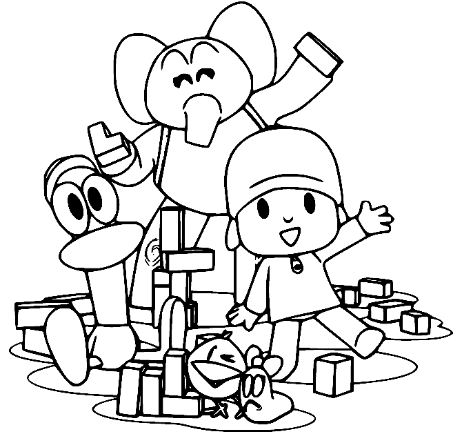 Pocoyo e seus amigos brincando para colorir