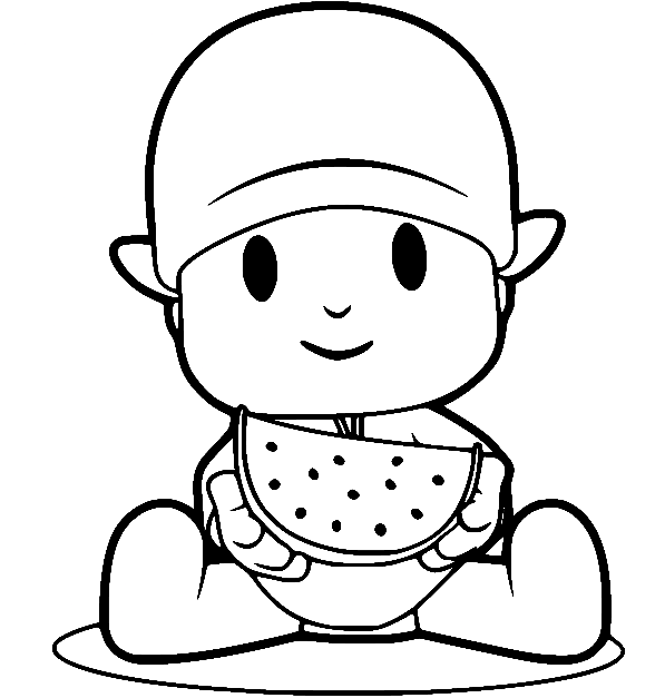 Pocoyo Eating Watermelon Coloring Page