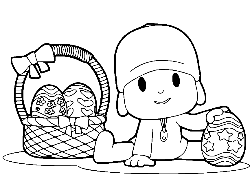Pocoyo and Easter Basket Coloring Page