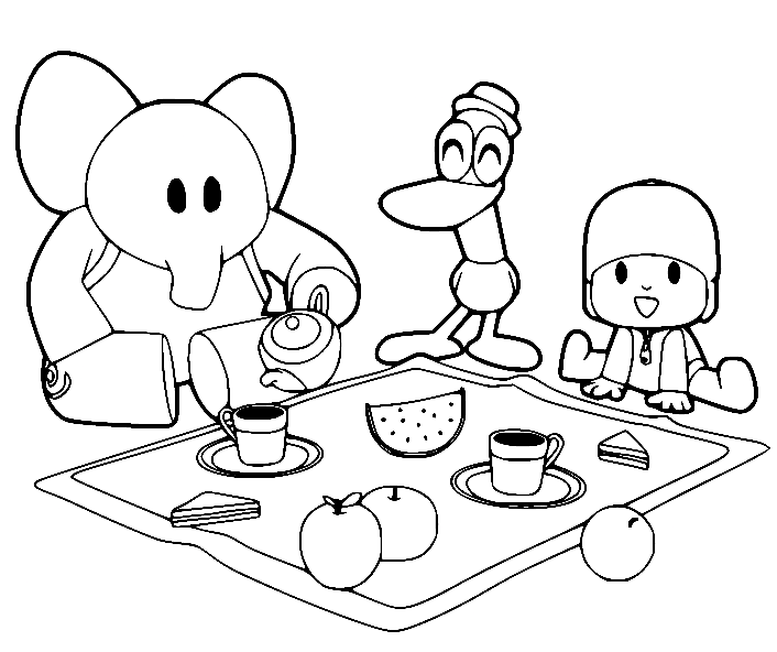 Desenhos para colorir pocoyo e cesta de páscoa - desenhos para colorir  pocoyo - desenhos para colorir para crianças e adultos