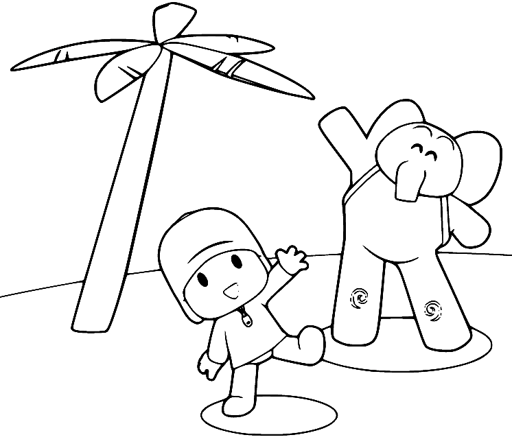 Pocoyo and Elly with Coconut Palm Coloring Pages