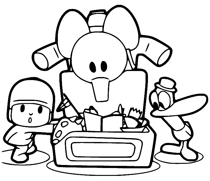 Pocoyo and Elly with Pato Coloring Pages