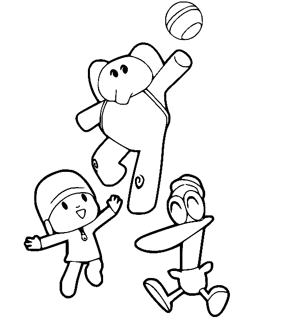 Pocoyo et ses amis jouant au ballon de Pocoyo