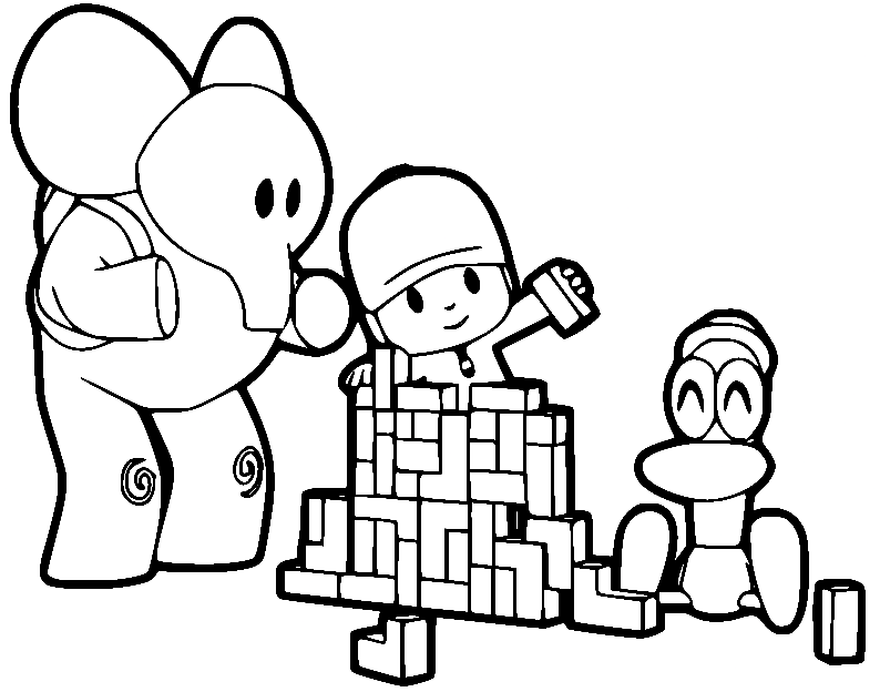 Pocoyó y sus amigos jugando con los bloques de construcción de Pocoyó
