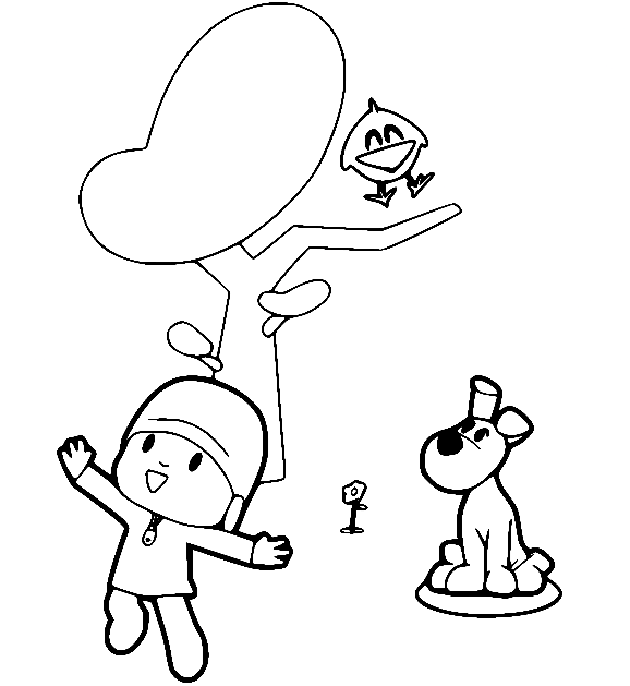 Pocoyo and Loula with Baby Bird Coloring Pages