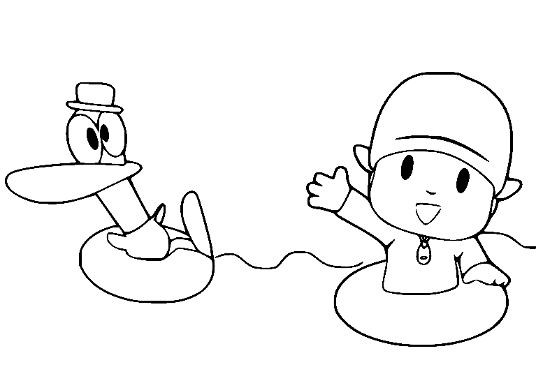 Pocoyo and Pato Swimming Coloring Page