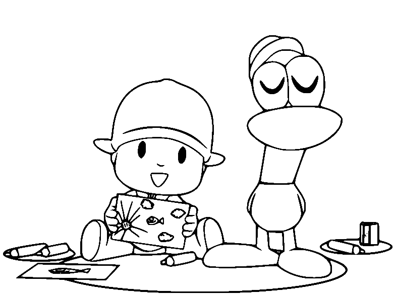 Pocoyo and Pato Coloring Page
