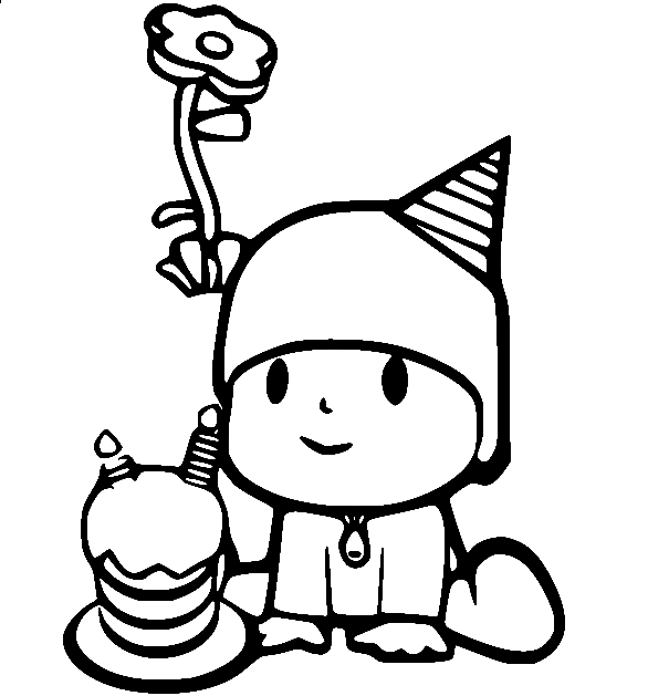 Pocoyo et un gâteau d'anniversaire de Pocoyo