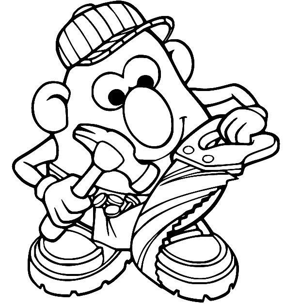 Potato Head Holds Hammer and Saw Coloring Page