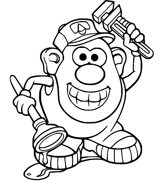 Potato Head Holds a Wrench Coloring Page
