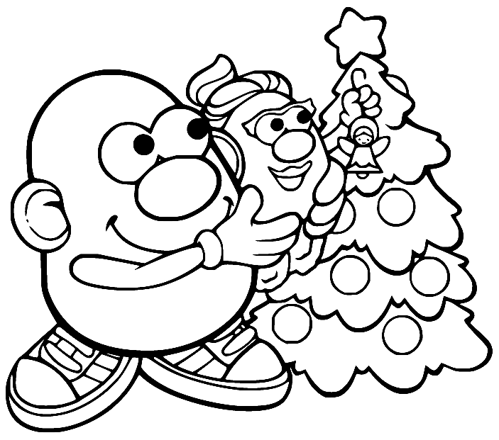 Potato Head and Christmas Tree Coloring Page