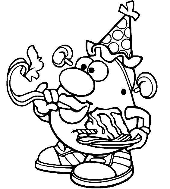 Desenho de Cabeça de Batata no Chapéu de Aniversário para Colorir