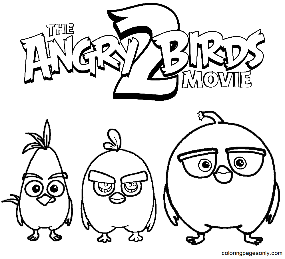 Red, Chuck and Bomb Bird Coloring Page
