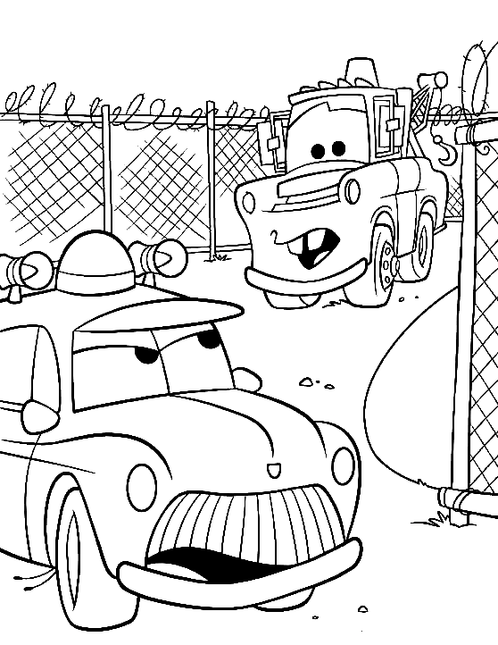 Sheriff and Mater from Disney Cars Coloring Page