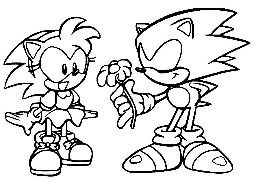 Sonic Giving Amy a Flower Coloring Page