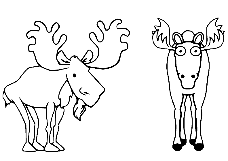 Two Cartoon Moose Coloring Pages