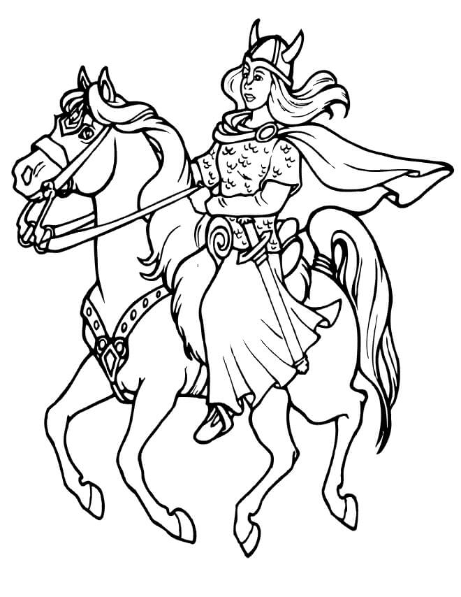 Раскраска Викинг на лошади