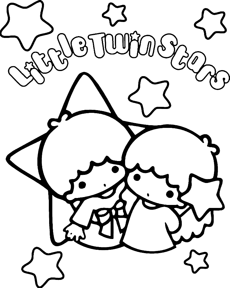 Adorable Little Twin Stars Coloring Page