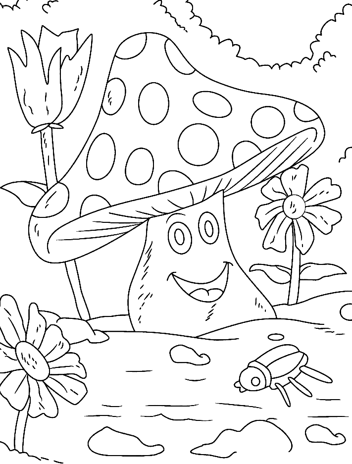 Adorable Mushroom Coloring Page