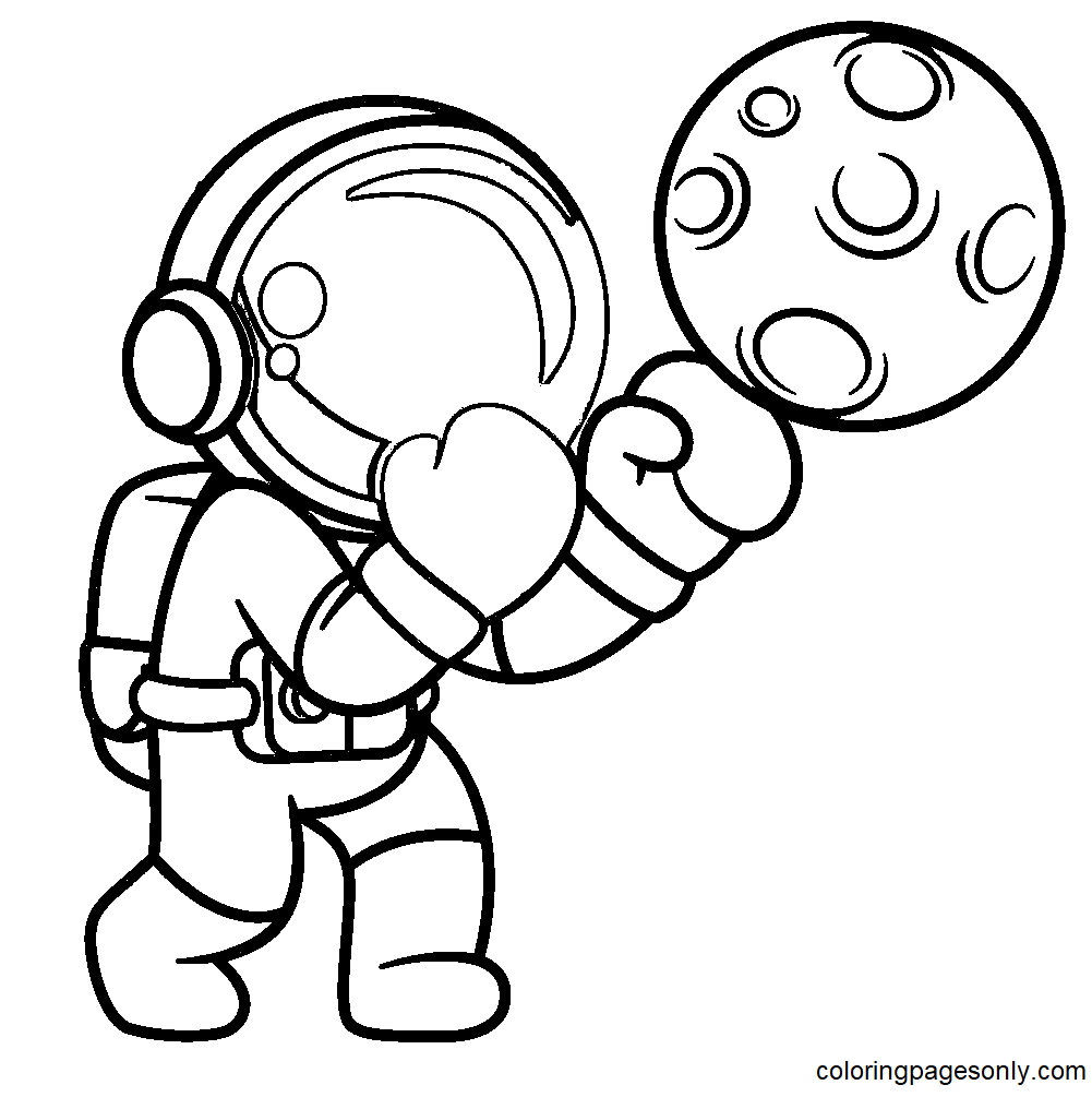 Astronaut Boxing with Moon Coloring Pages