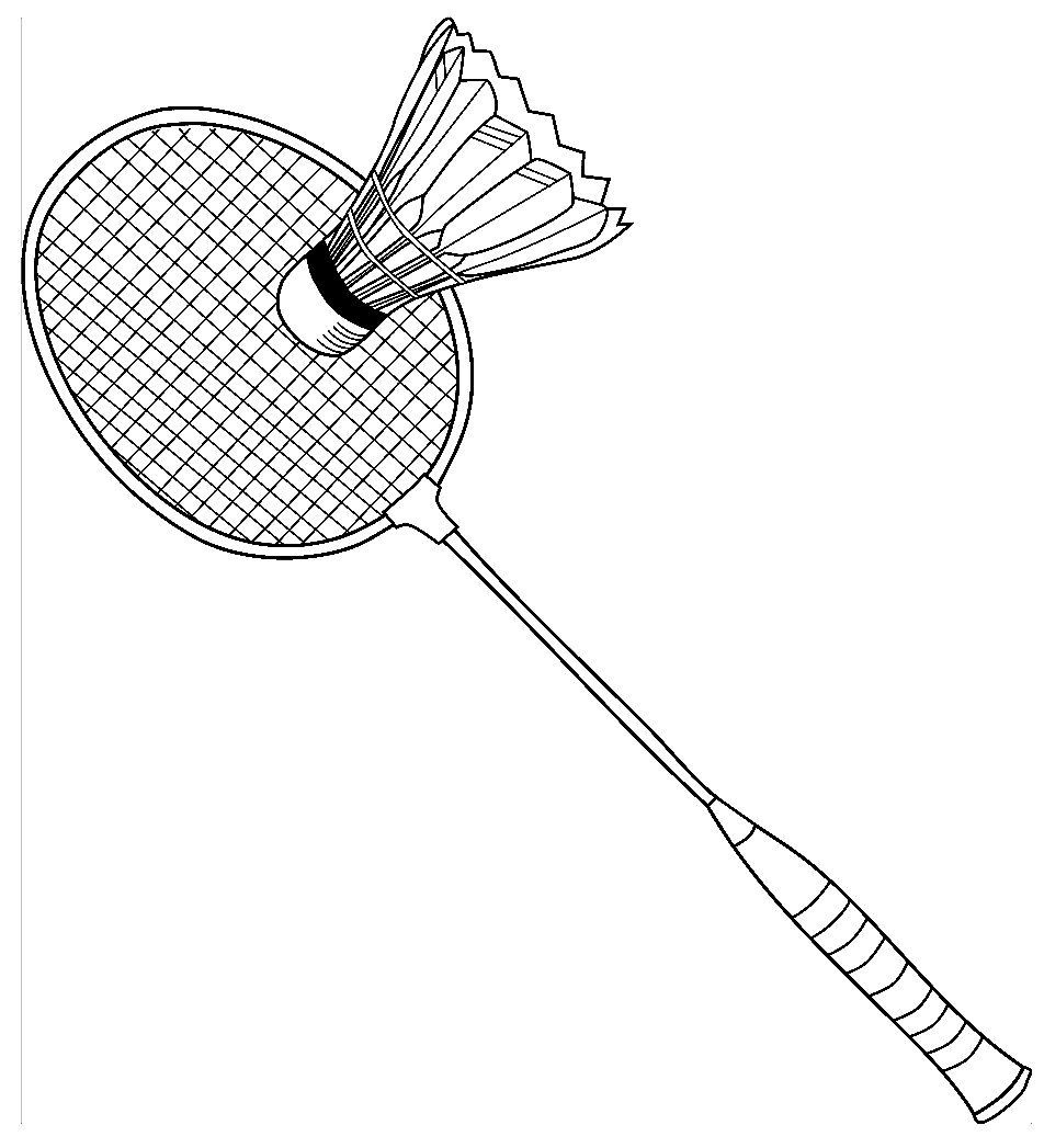 Pagina da colorare di racchetta da badminton e uccellino
