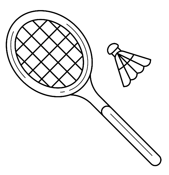 Desenho de raquete de badminton e peteca para colorir