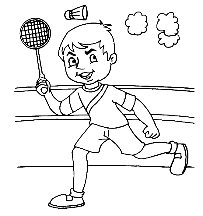 Página para colorir de badminton para crianças