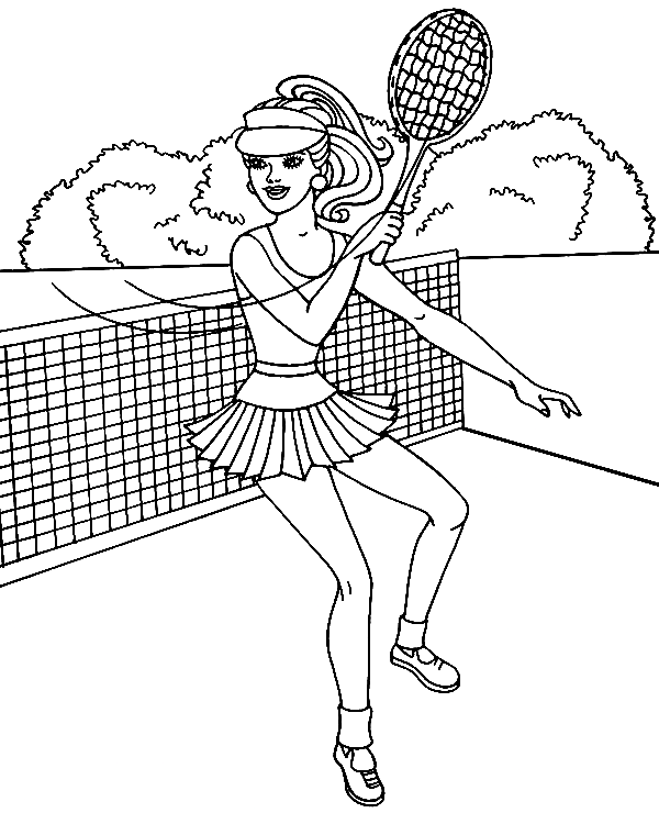 Barbie jogando tênis para colorir