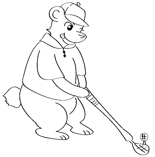 Bear Playing Golf Coloring Page