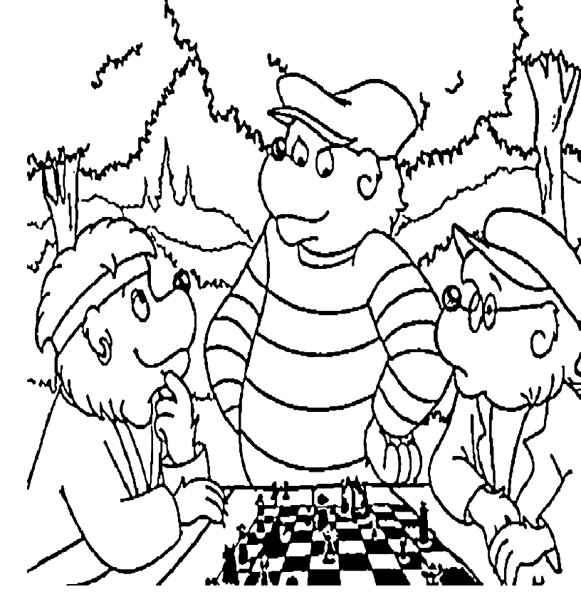Bears Playing Chess Coloring Page