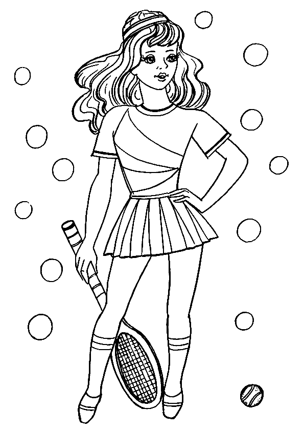 Beautiful Girl playing Tennis Coloring Page