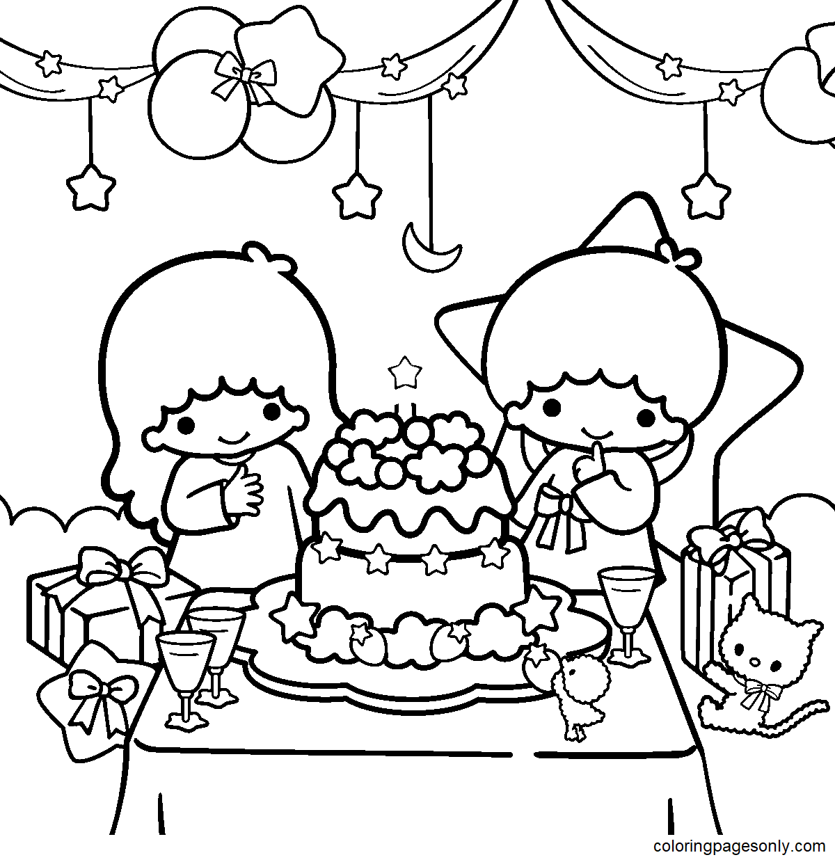 Birthday Little Twin Stars Coloring Page