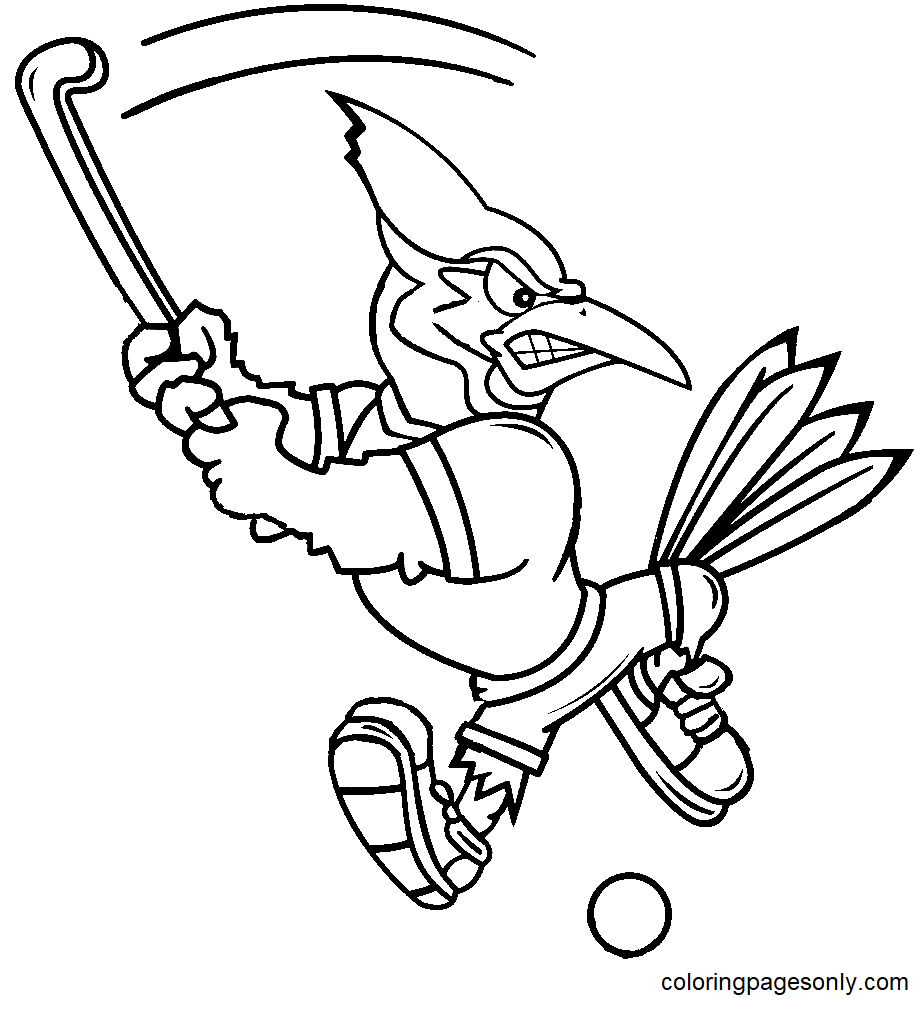 Dibujo para colorear Blue Jay jugando hockey sobre hierba
