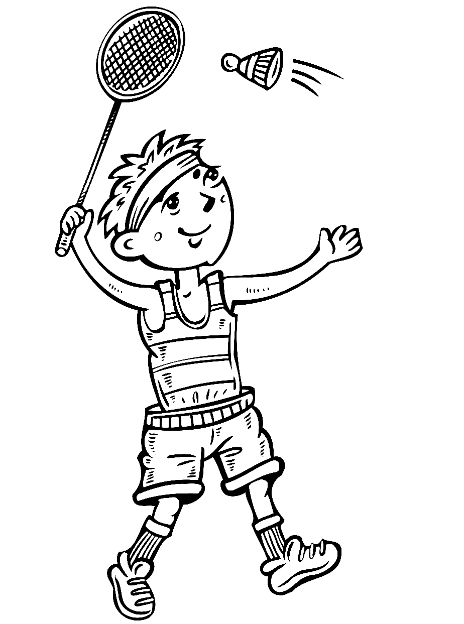 Desenho de menino jogando badminton para colorir