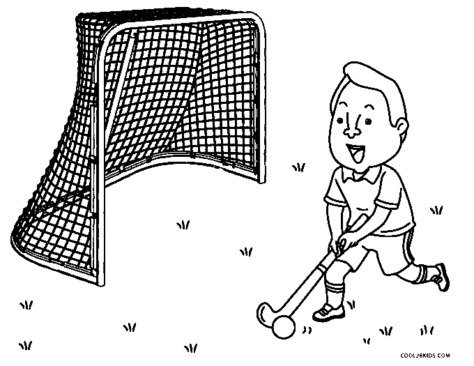 Раскраска Мальчик играет в хоккей на траве