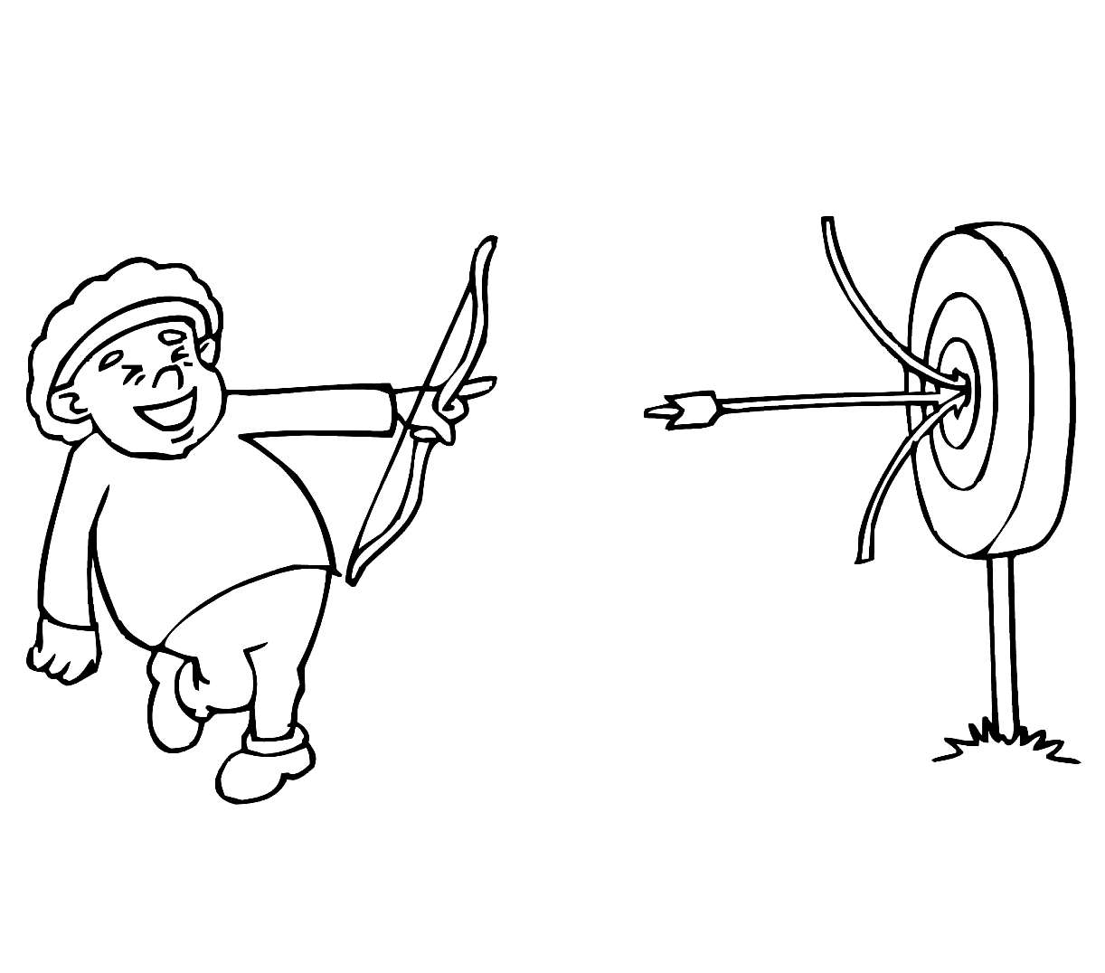 Desenho de menino atirando a flecha para colorir