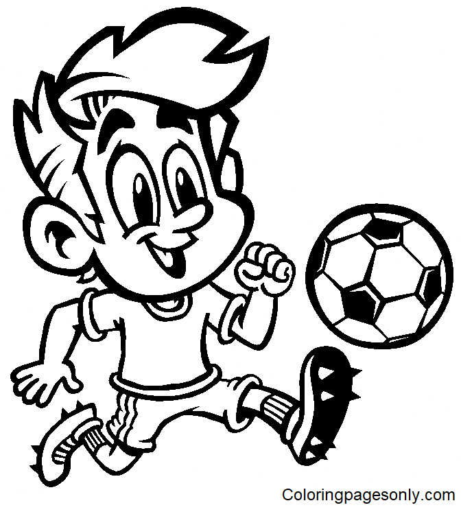Boy playing Soccer Coloring Page