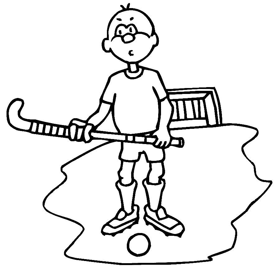 Раскраска Мальчик с хоккейной клюшкой и мячом
