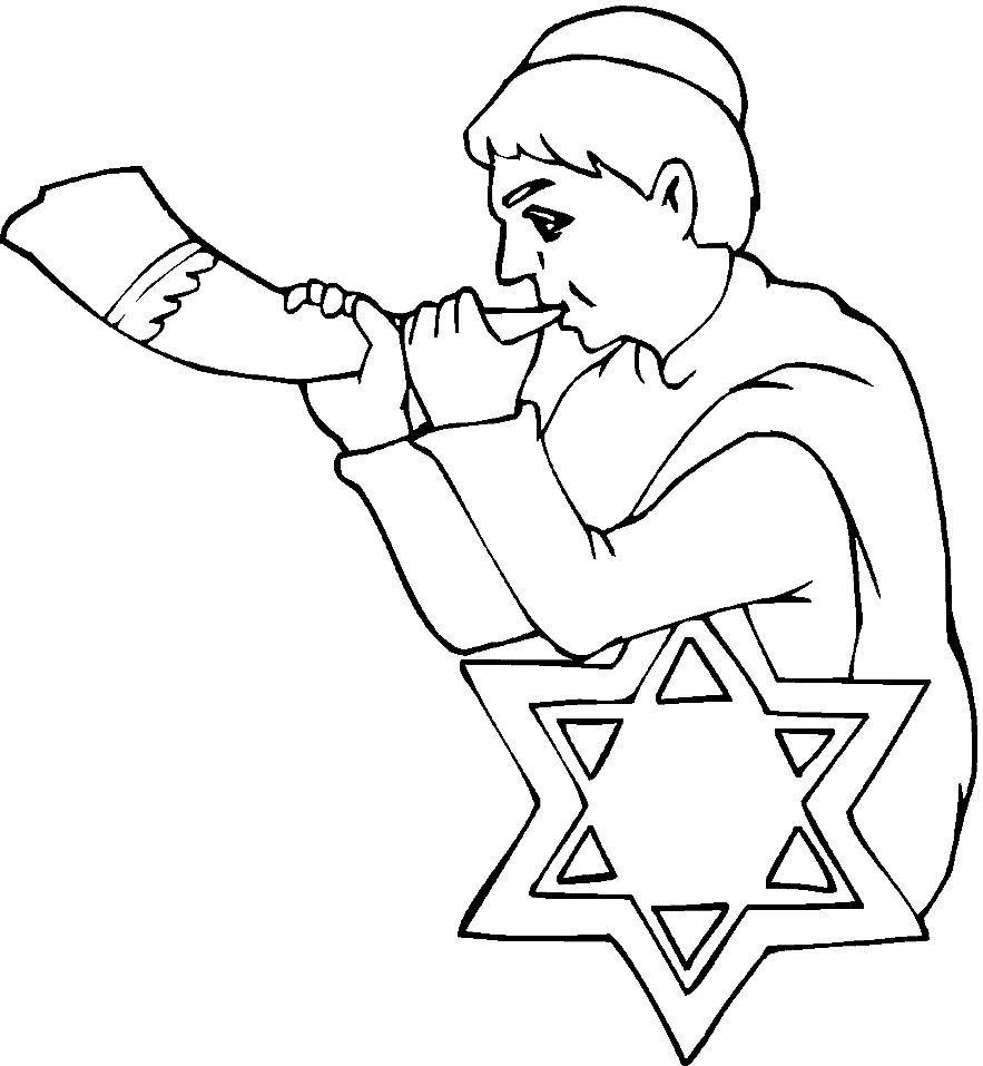 犹太新年上拿着羊角号的男孩来自犹太新年