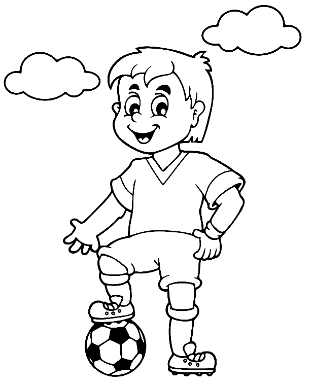 Coloriage garçon avec ballon de football